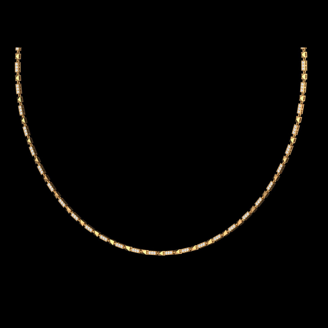 Pyramid Link Pavé Diamond Chain Necklace in Gold