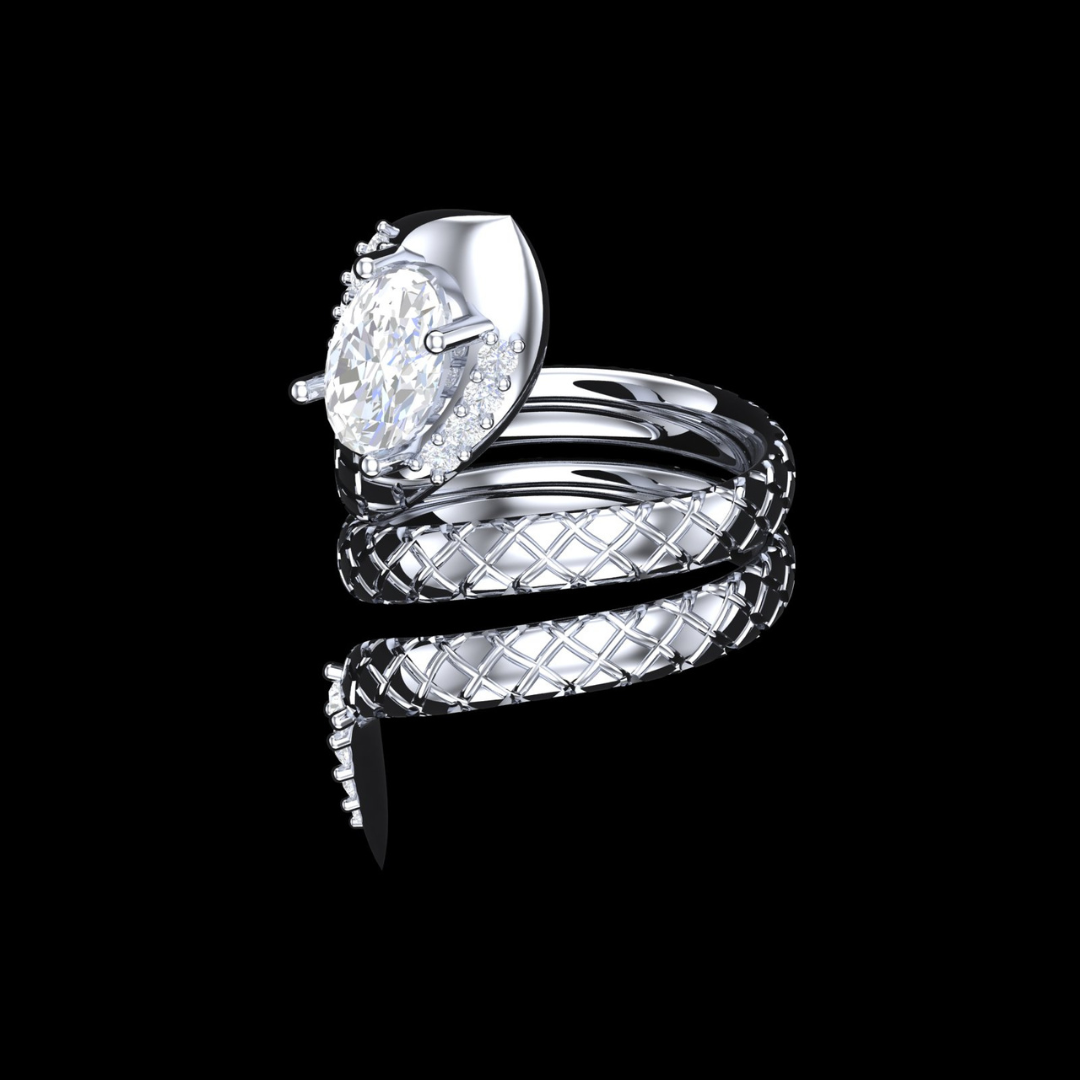 Serpent Coil Oval Halo Diamond Wrap Ring in White Gold