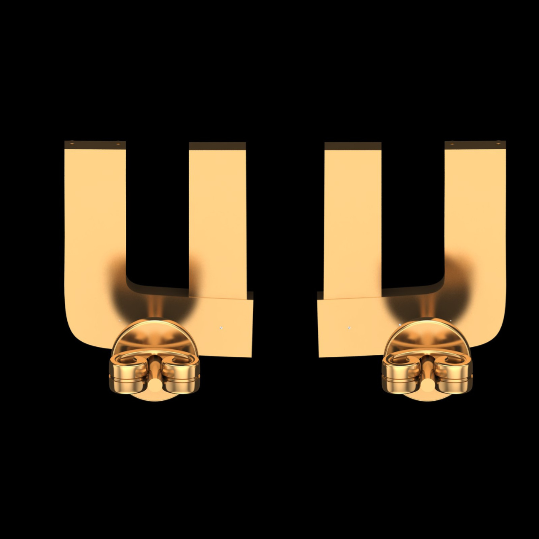 Royal Embrace Curved Baguette & Round Diamond Stud Earrings in Gold