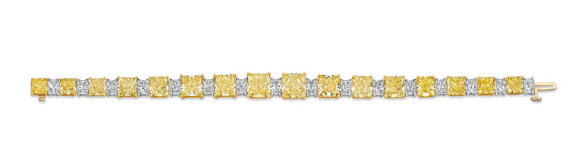 Alternating White and Yellow Radiant Diamond Bracelet