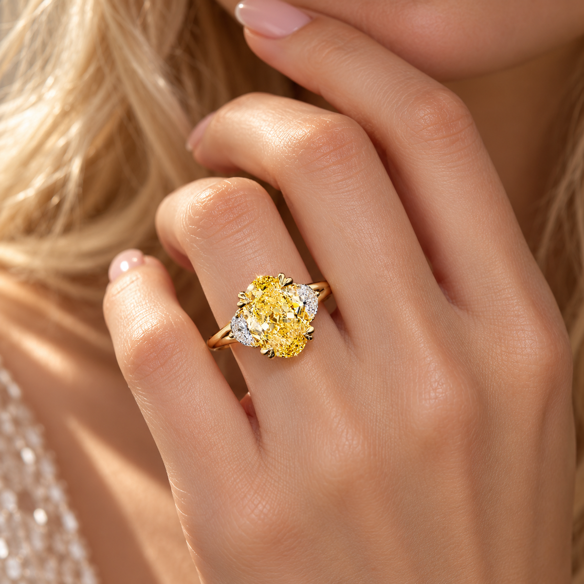 Oval Yellow Three Stone Ring