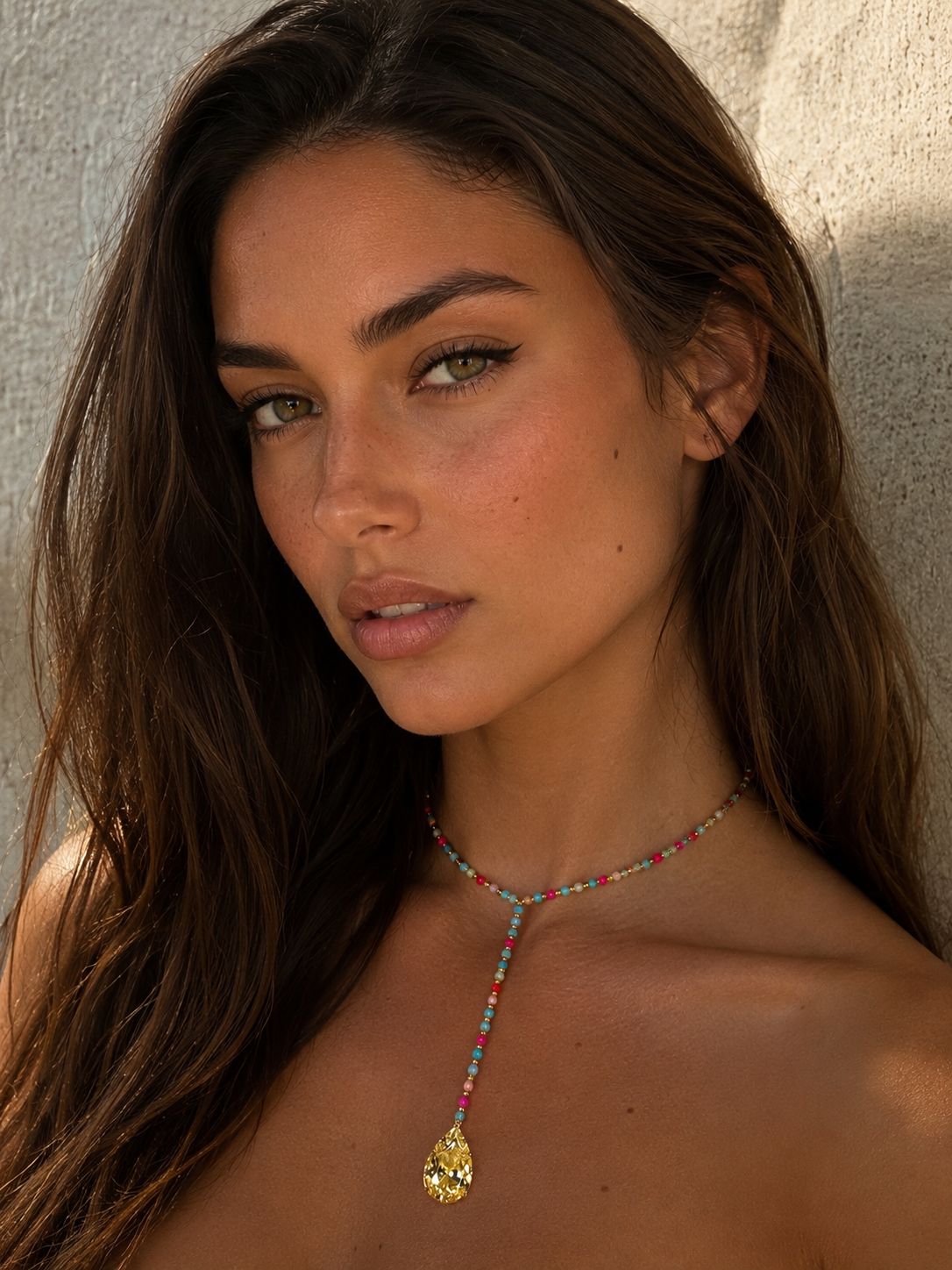 Yellow Pear Diamond Multicolor Beaded Lariat Necklace Dan Mor Diamonds