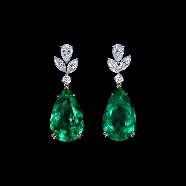 Emerald & Pear Diamond Drop Earring