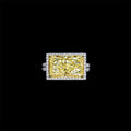 RADIANT FANCY YELLOW DIAMOND RING THE RING TOTALLING 8.13 CARATS HALO OF DIAMONDS