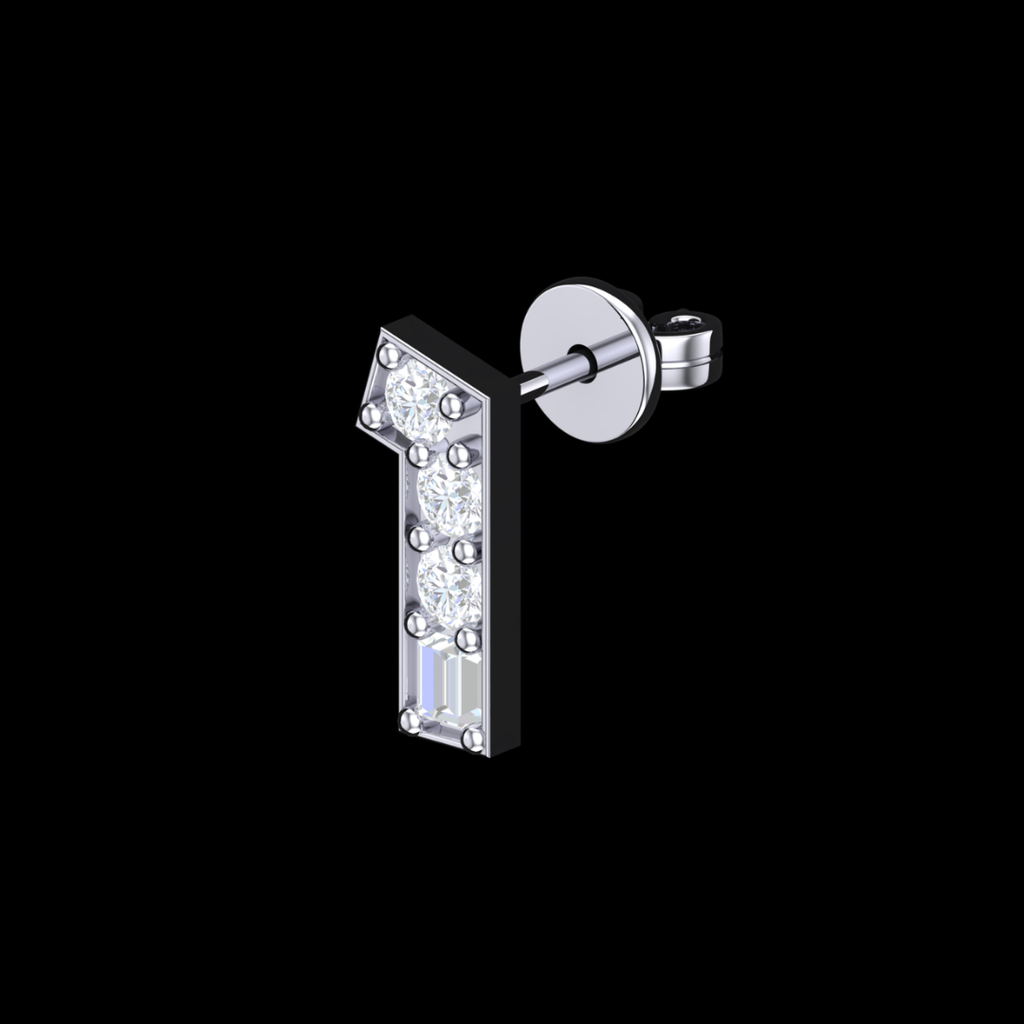 Tilted Bar Round & Baguette Diamond Stud Earrings in White Gold