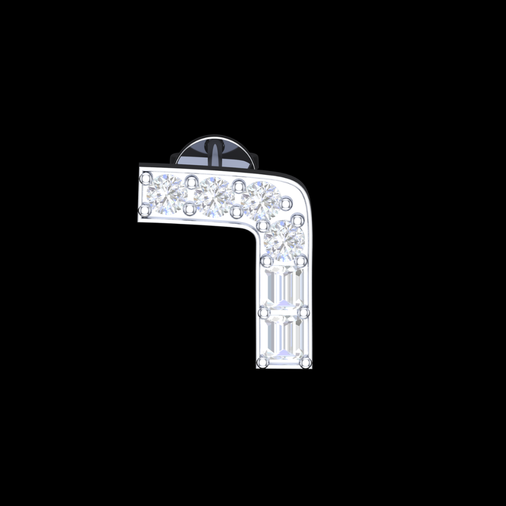 Curved Bracket Pavé & Baguette Diamond Stud Earrings in White Gold