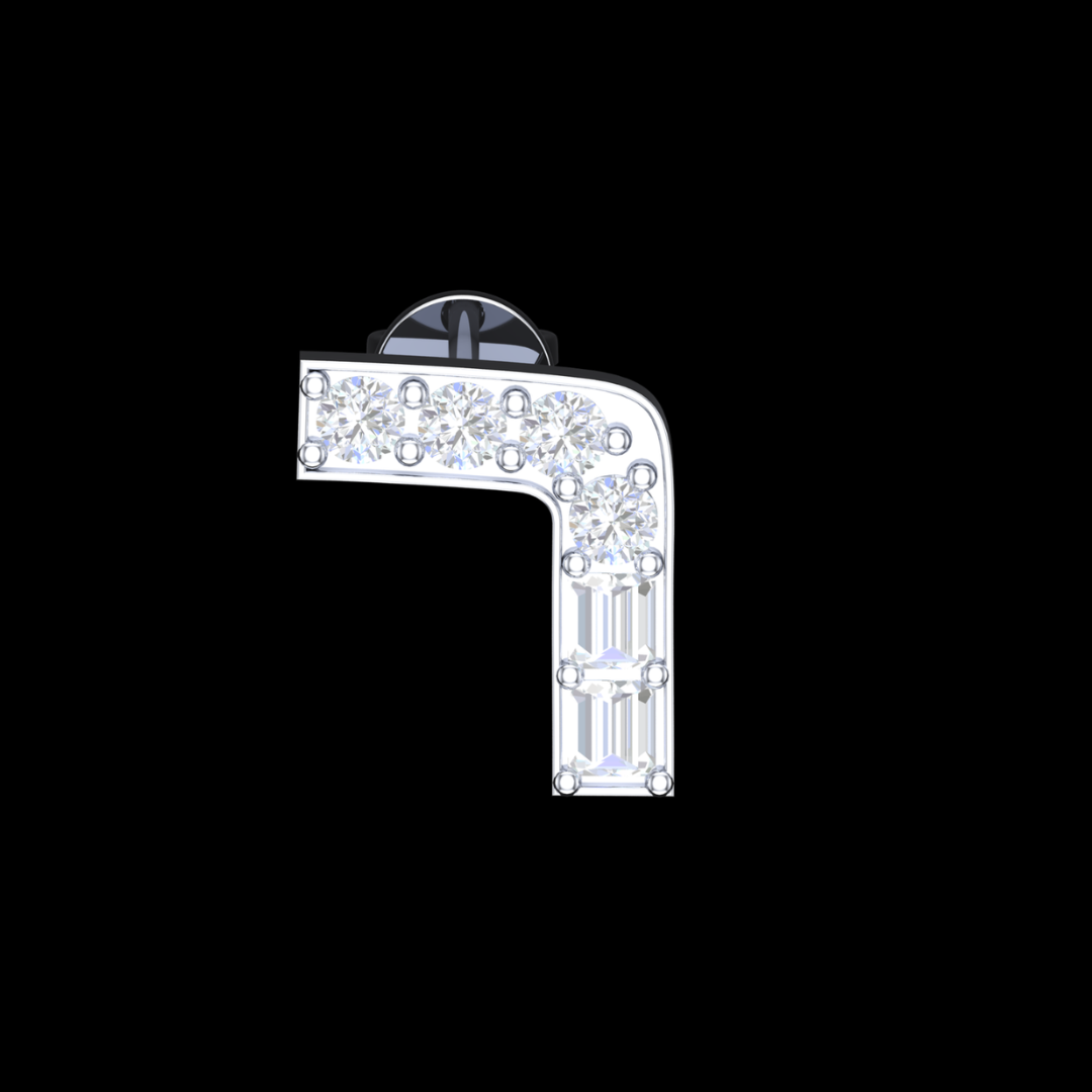 Curved Bracket Pavé & Baguette Diamond Stud Earrings in White Gold