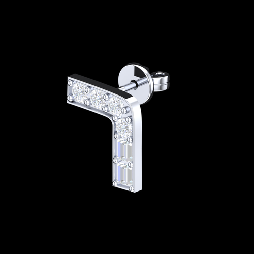 Curved Bracket Pavé & Baguette Diamond Stud Earrings in White Gold