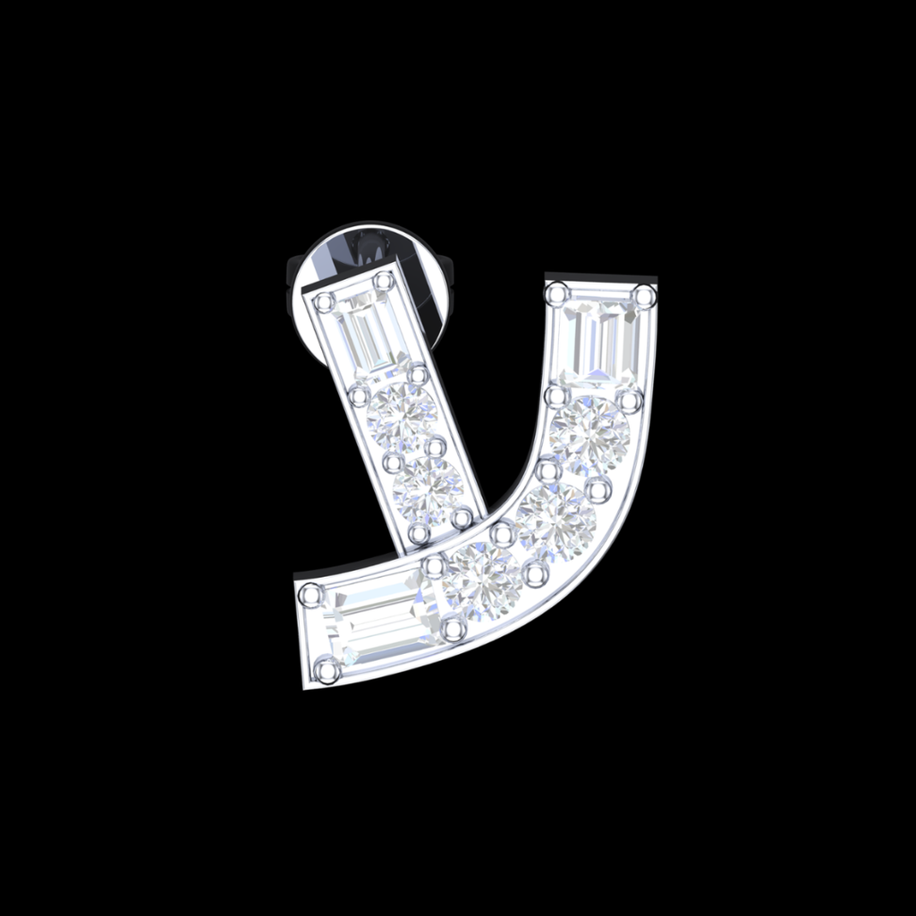 Curved Arc Baguette & Round Diamond Stud Earrings in White Gold