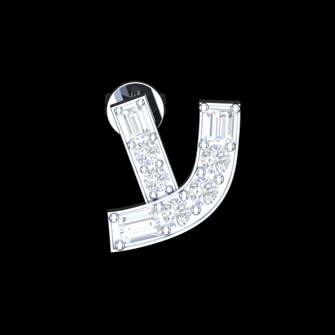 Curved Arc Baguette & Round Diamond Stud Earrings in White Gold