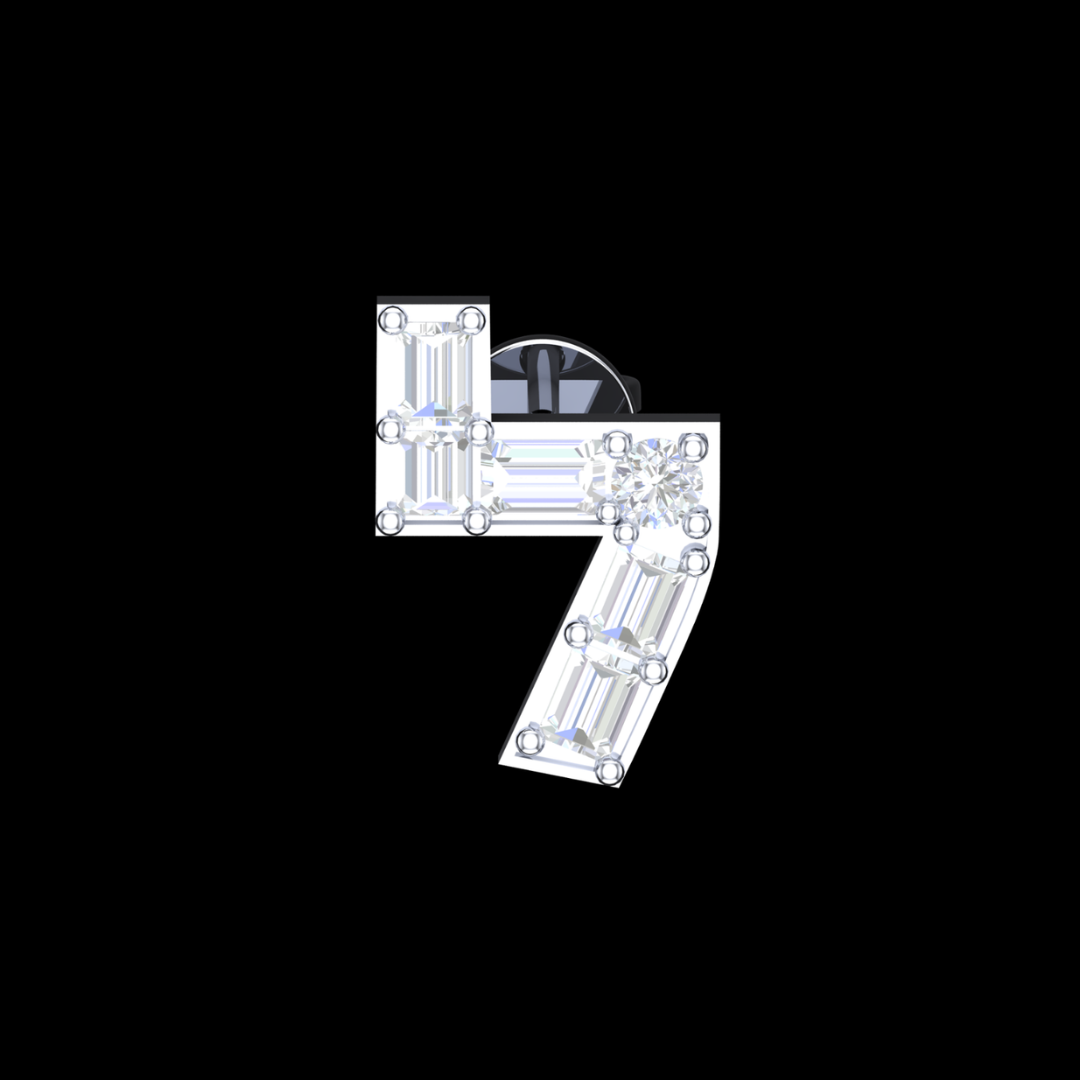 Asymmetric Angle Baguette & Round Diamond Stud Earrings in White Gold