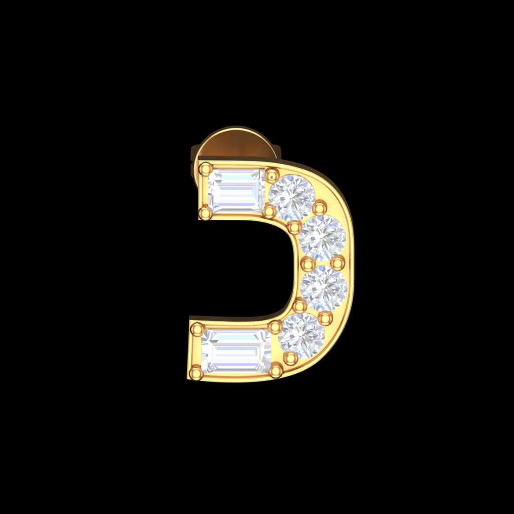 Open Square Halo Round & Baguette Diamond Stud Earrings in Gold