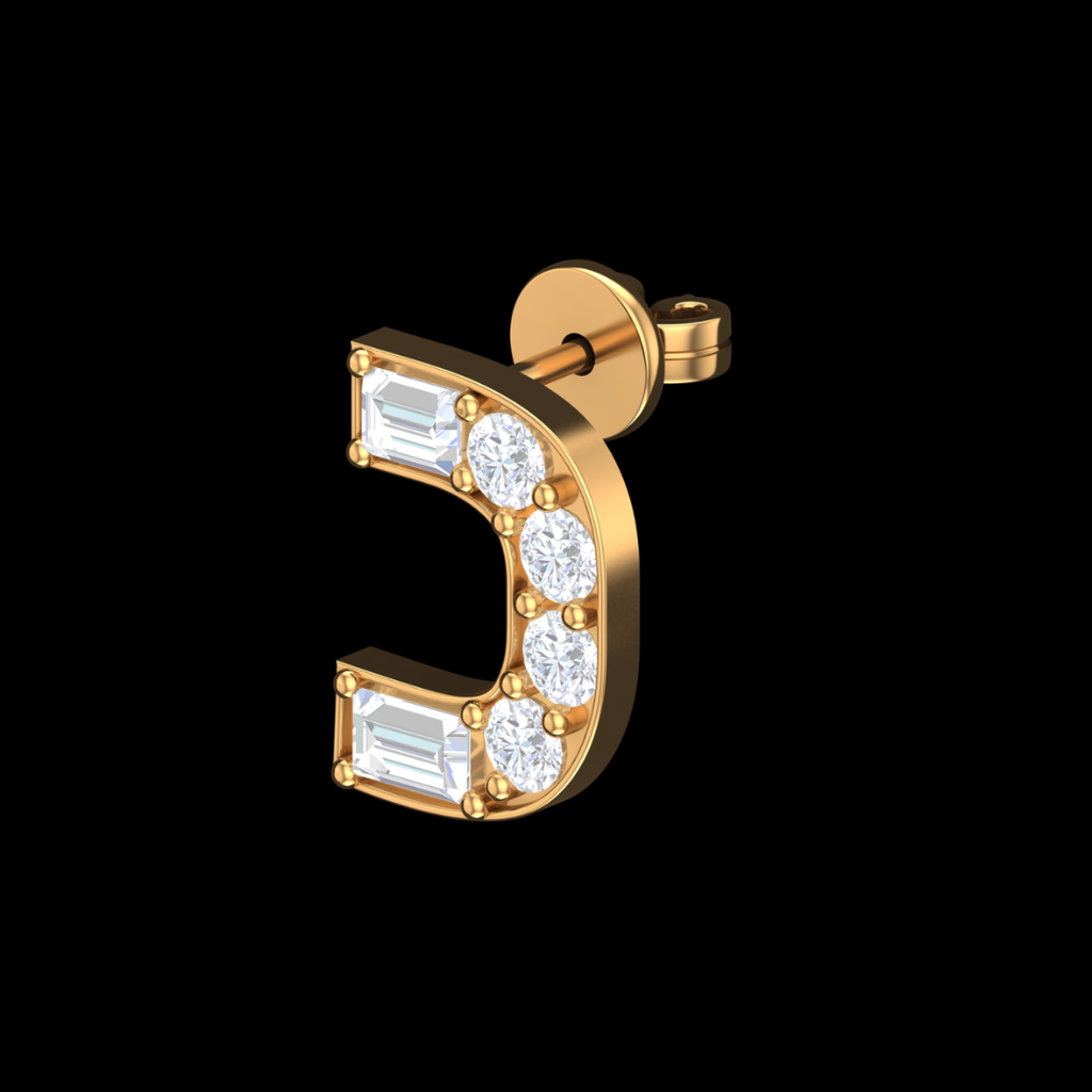 Open Square Halo Round & Baguette Diamond Stud Earrings in Gold