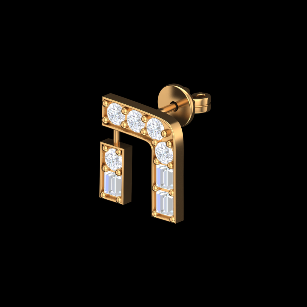Grand Arch Round & Baguette Diamond Stud Earrings in Gold