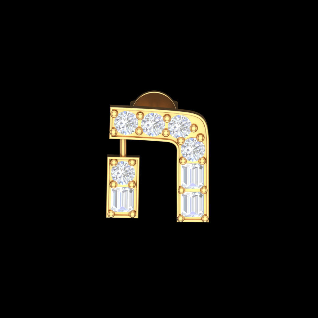 Grand Arch Round & Baguette Diamond Stud Earrings in Gold