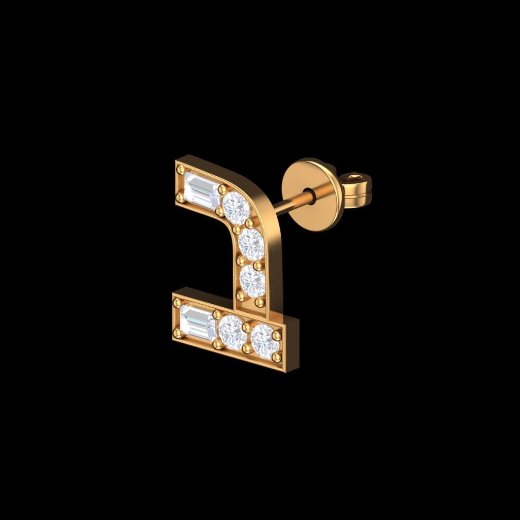 Royal Embrace Curved Baguette & Round Diamond Stud Earrings in Gold