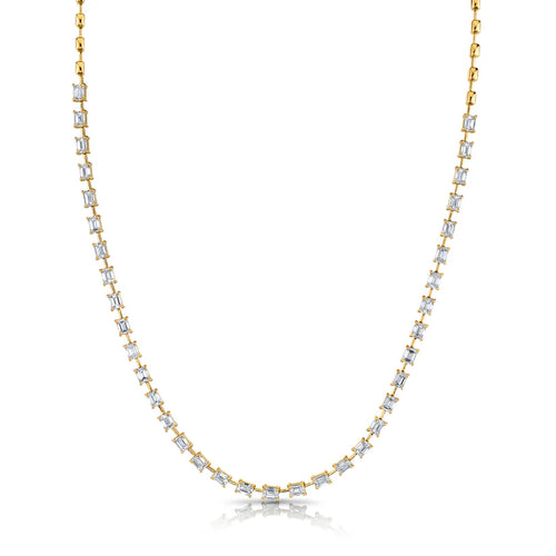 18k Yellow Gold Bar Necklace with Emerald Cut Diamonds