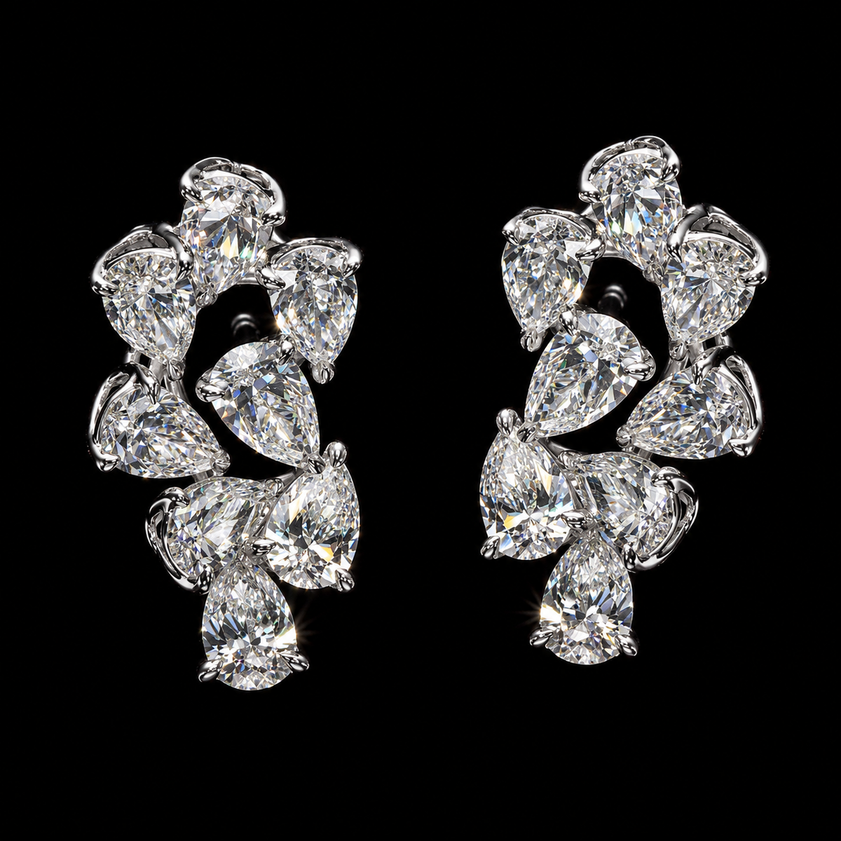 3.49 CT pear shape diamond floral earrings by Dan Mor Diamonds