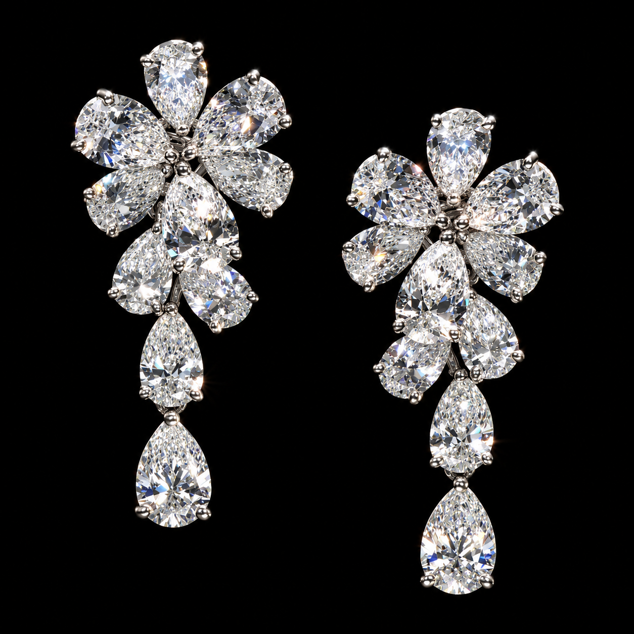 5.04 CT pear shape diamond floral drop earrings by Dan Mor Diamonds