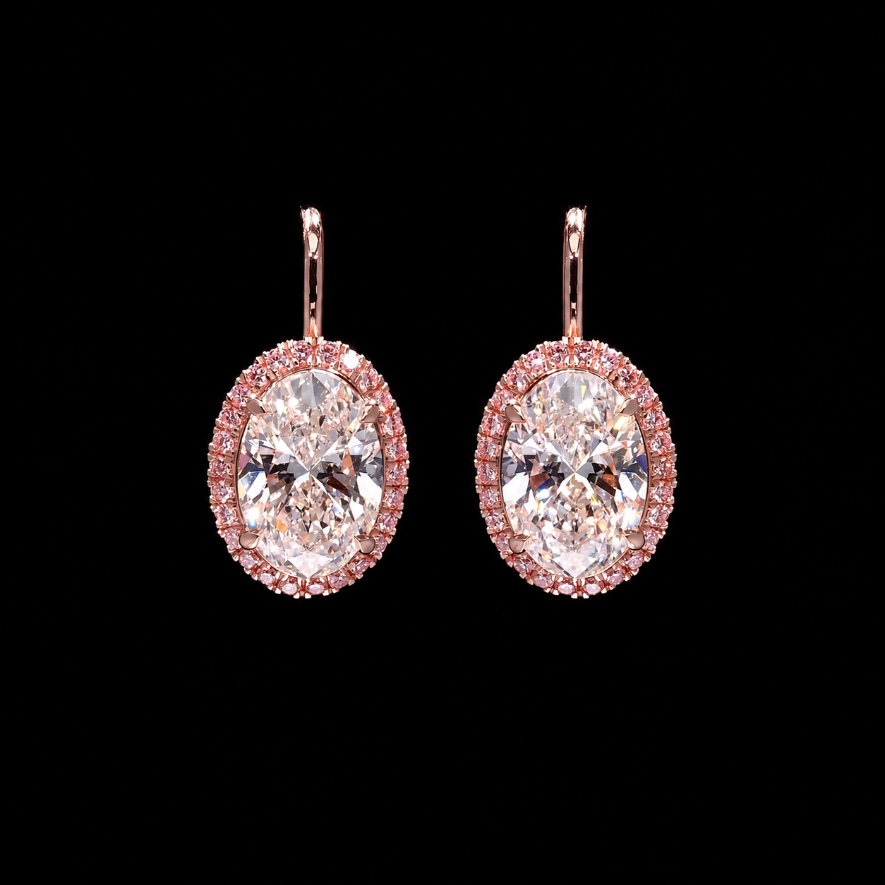 Rose Oval Halo Drop Earrings