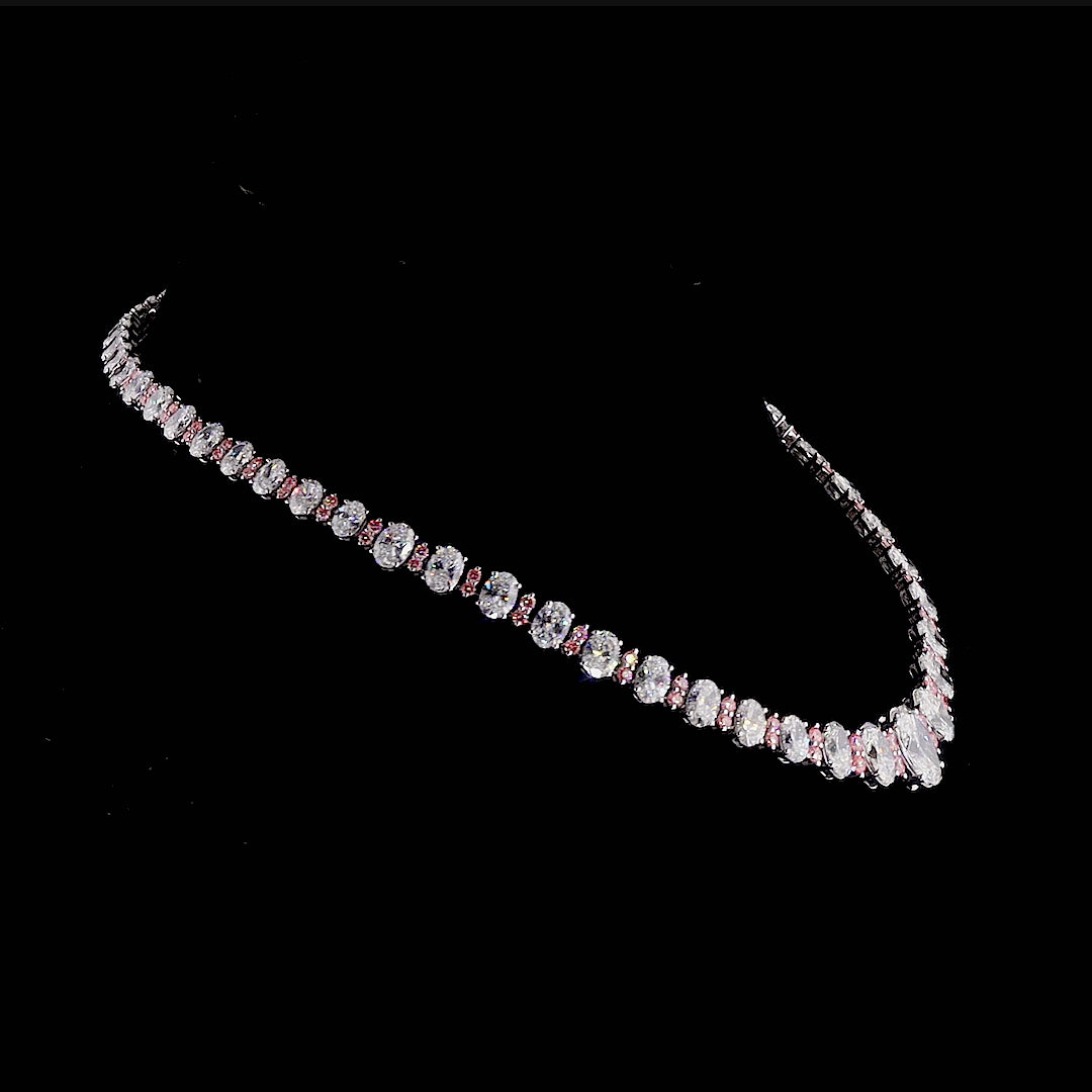 Fancy Vivid Pink & Oval Diamond Tennis Necklace Dan Mor