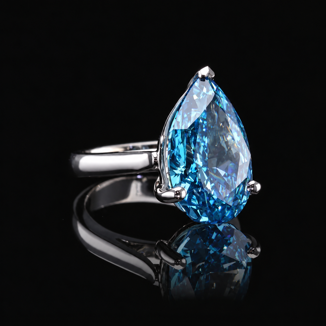 Blue Pear Diamond Ring