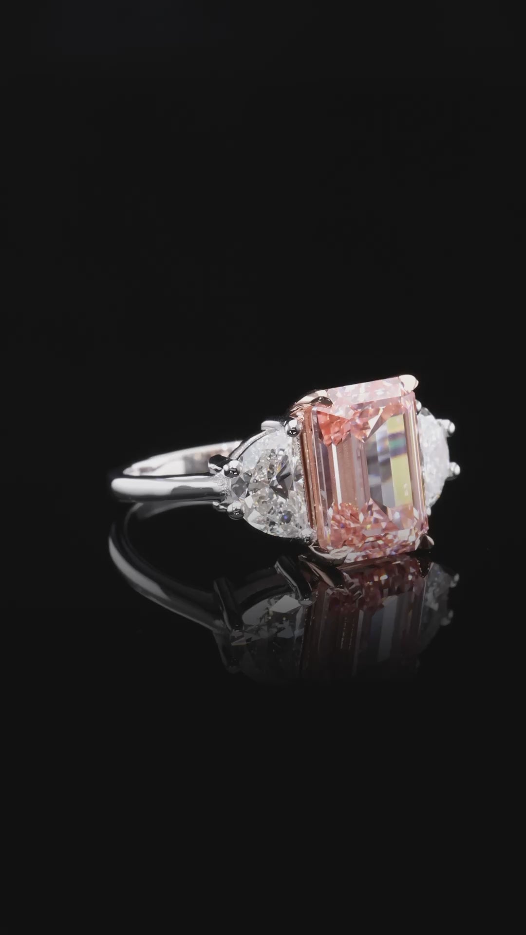 Pink Emerald Cut Diamond Three-Stone Ring Dan Mor Diamonds