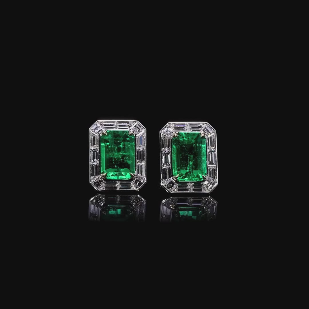 TOTAL 7.70 CARATS EMERALD STUDS D-F VVS1-VS2 EARRINGS