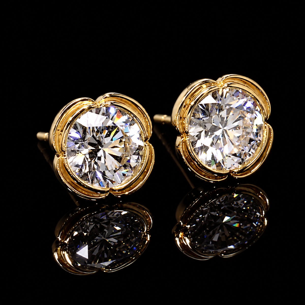Round Flower Bezel Earrings