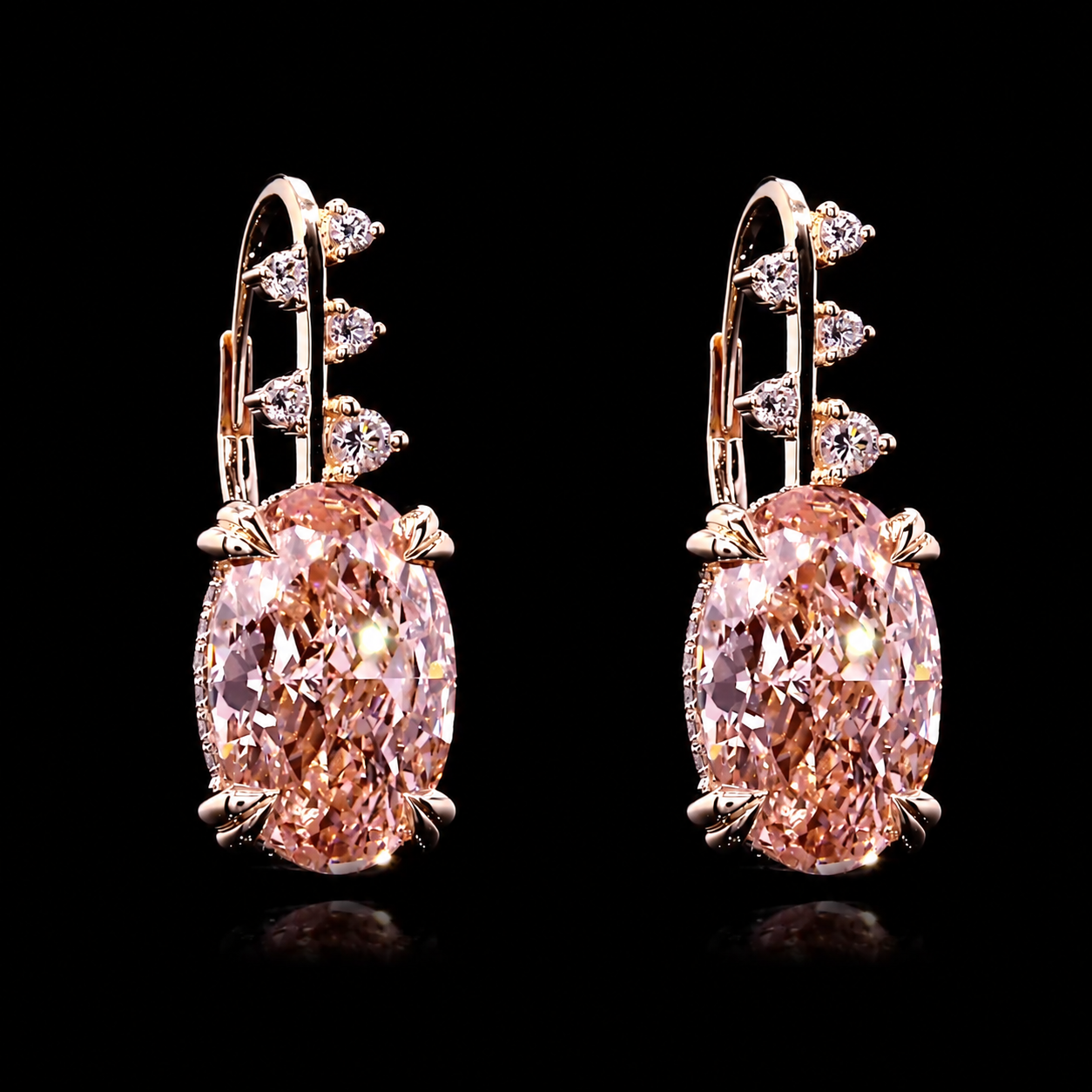 pink oval diamond drop earrings featuring 82 premium diamonds totaling 11CT in luxurious 18K rose gold