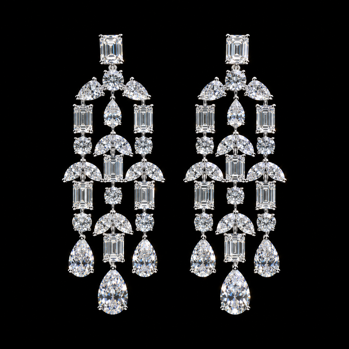 16 CT emerald round marquise and pear mix-cut diamond earrings by Dan Mor Diamonds