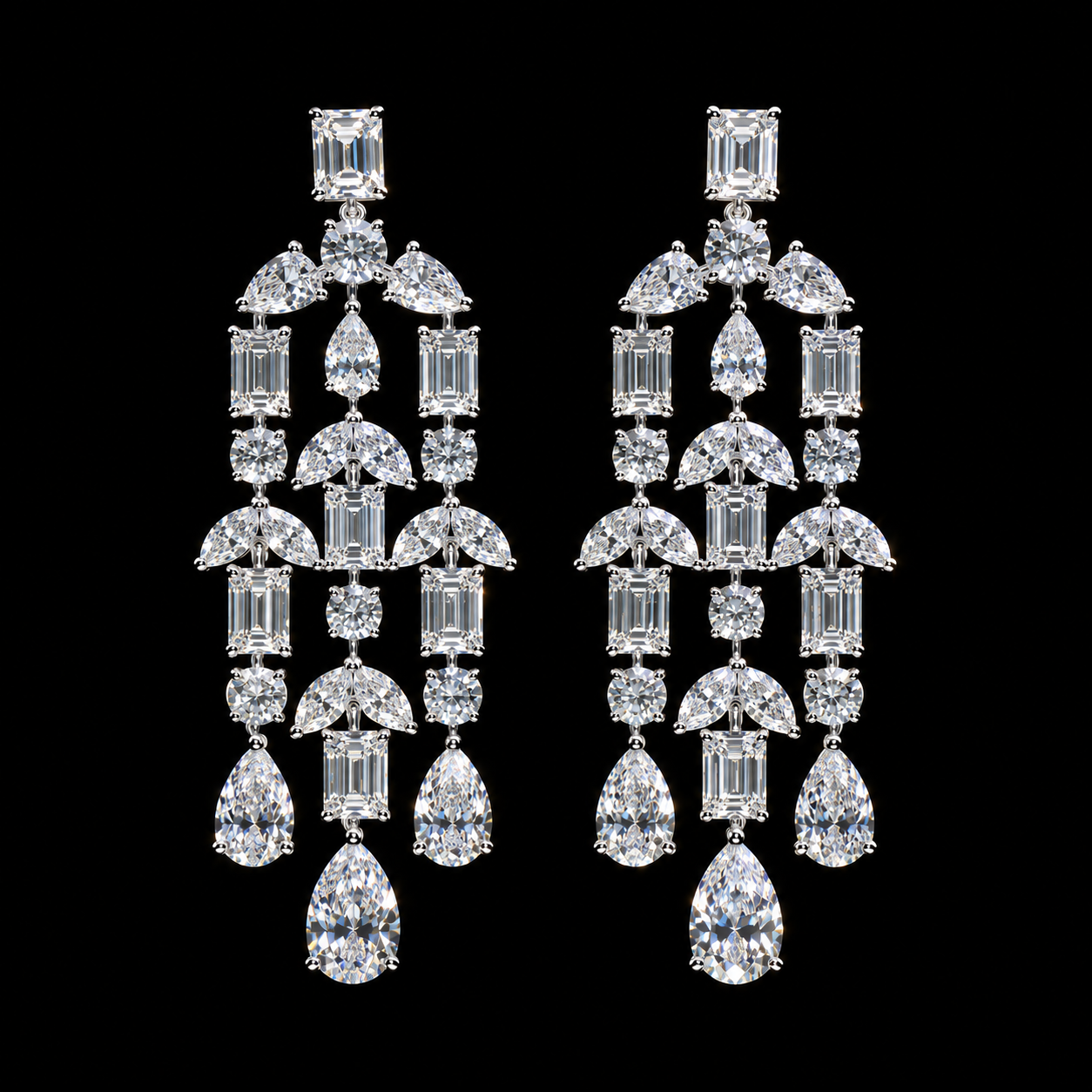 16 CT emerald round marquise and pear mix-cut diamond earrings by Dan Mor Diamonds
