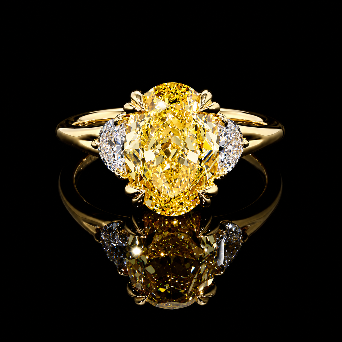 Oval Yellow Diamond Three Stone Ring