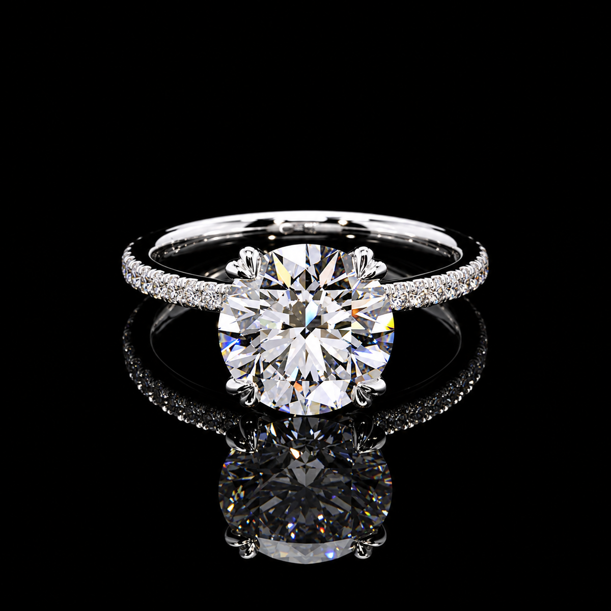 Dan Mor Round Solitaire Pavé Band Ring | Luxury Lab Diamond Engagement Ring