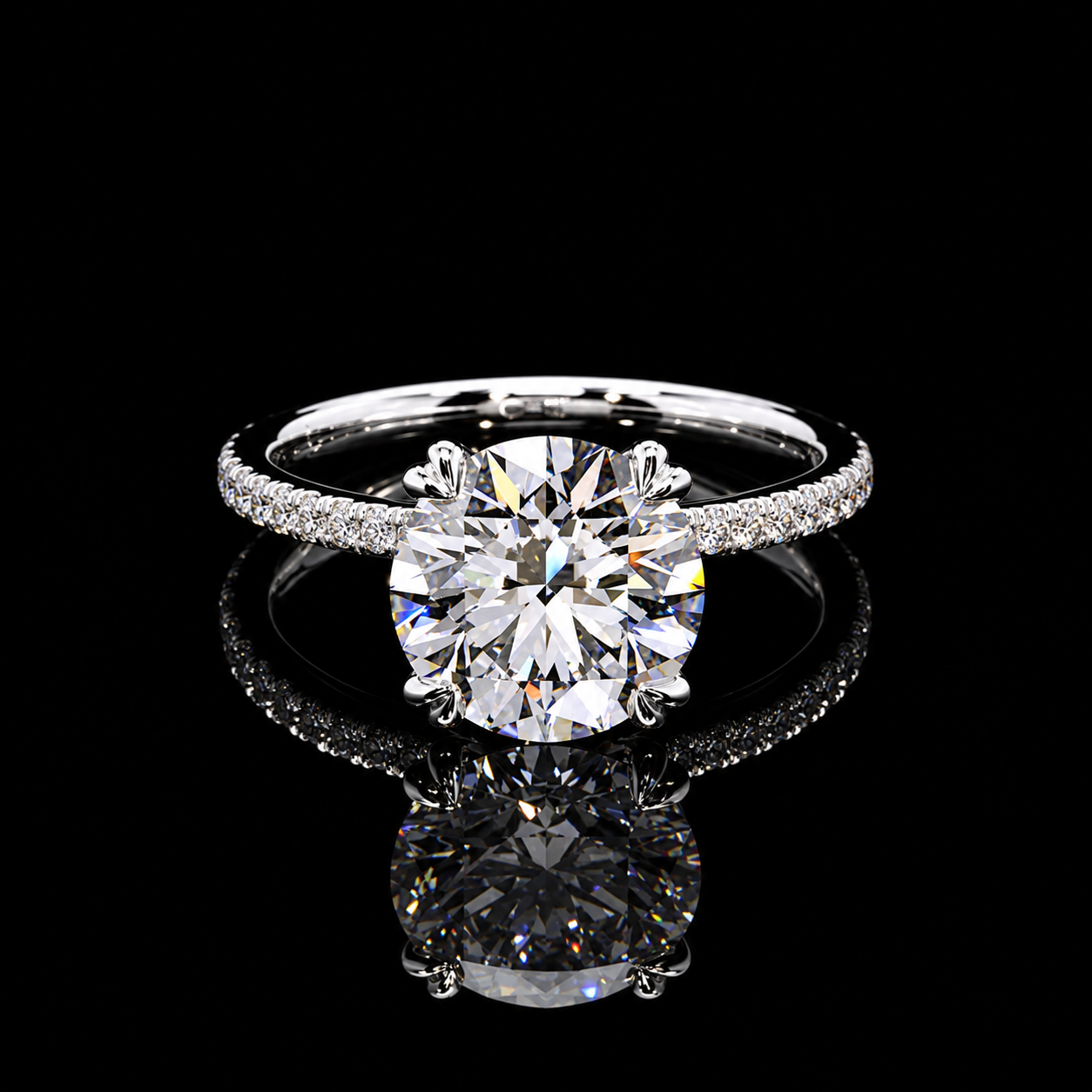 Dan Mor Round Solitaire Pavé Band Ring | Luxury Lab Diamond Engagement Ring