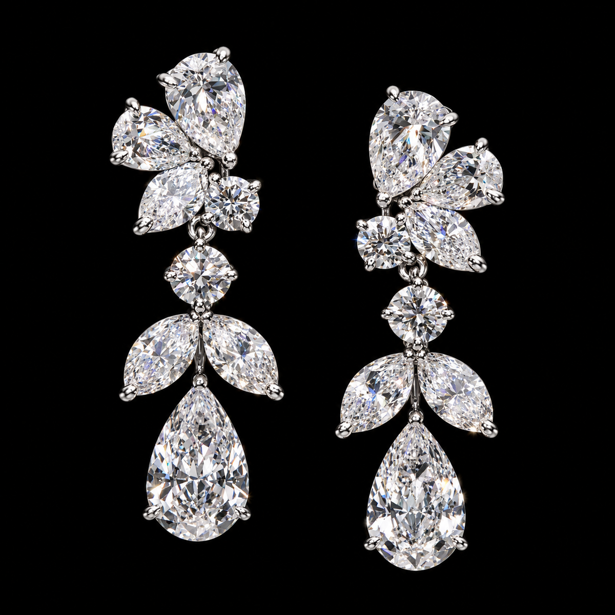 6.21 CT pear marquise and round diamond drop earrings by Dan Mor Diamonds