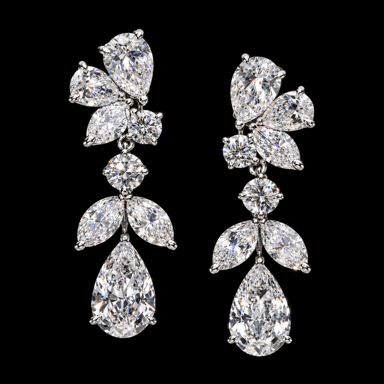 6.21 CT pear marquise and round diamond drop earrings by Dan Mor Diamonds