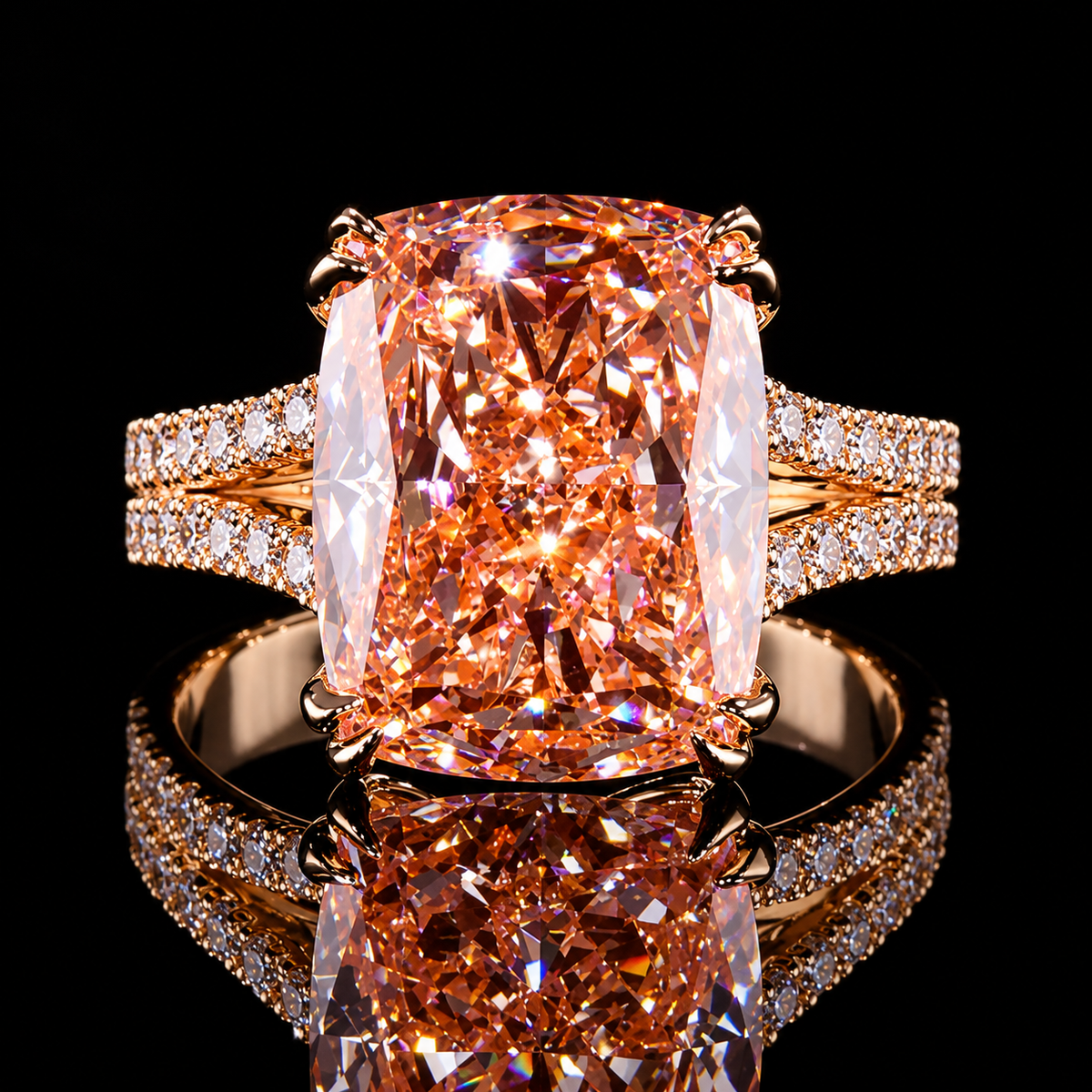 Pink Cushion Cut Diamond Split Shank Ring Dan Mor Diamonds