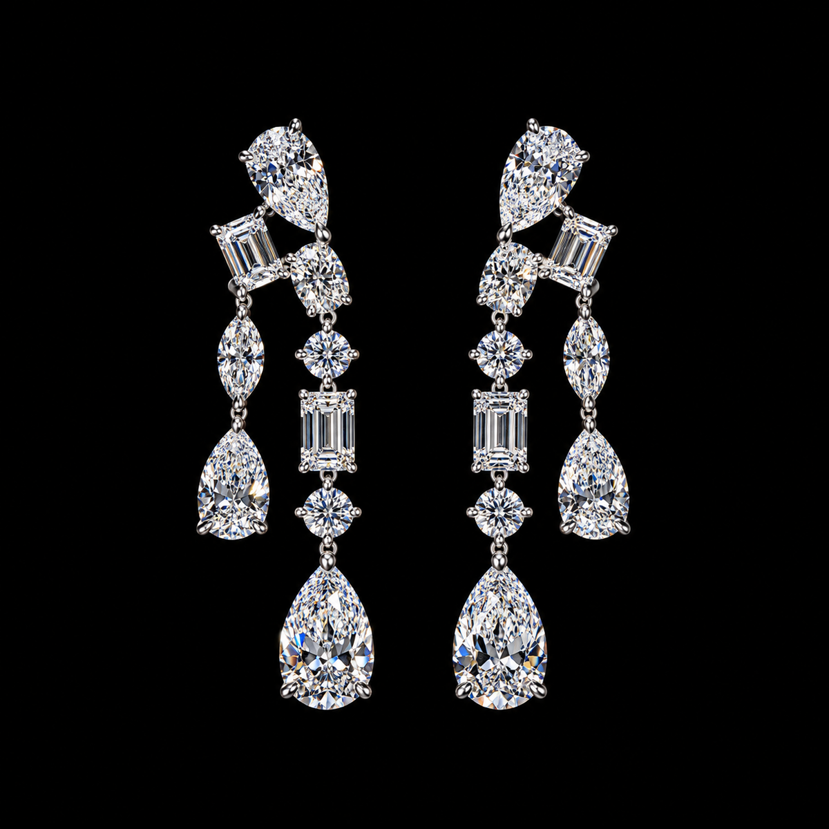 7.23 CT mixed shape diamond drop earrings by Dan Mor Diamonds