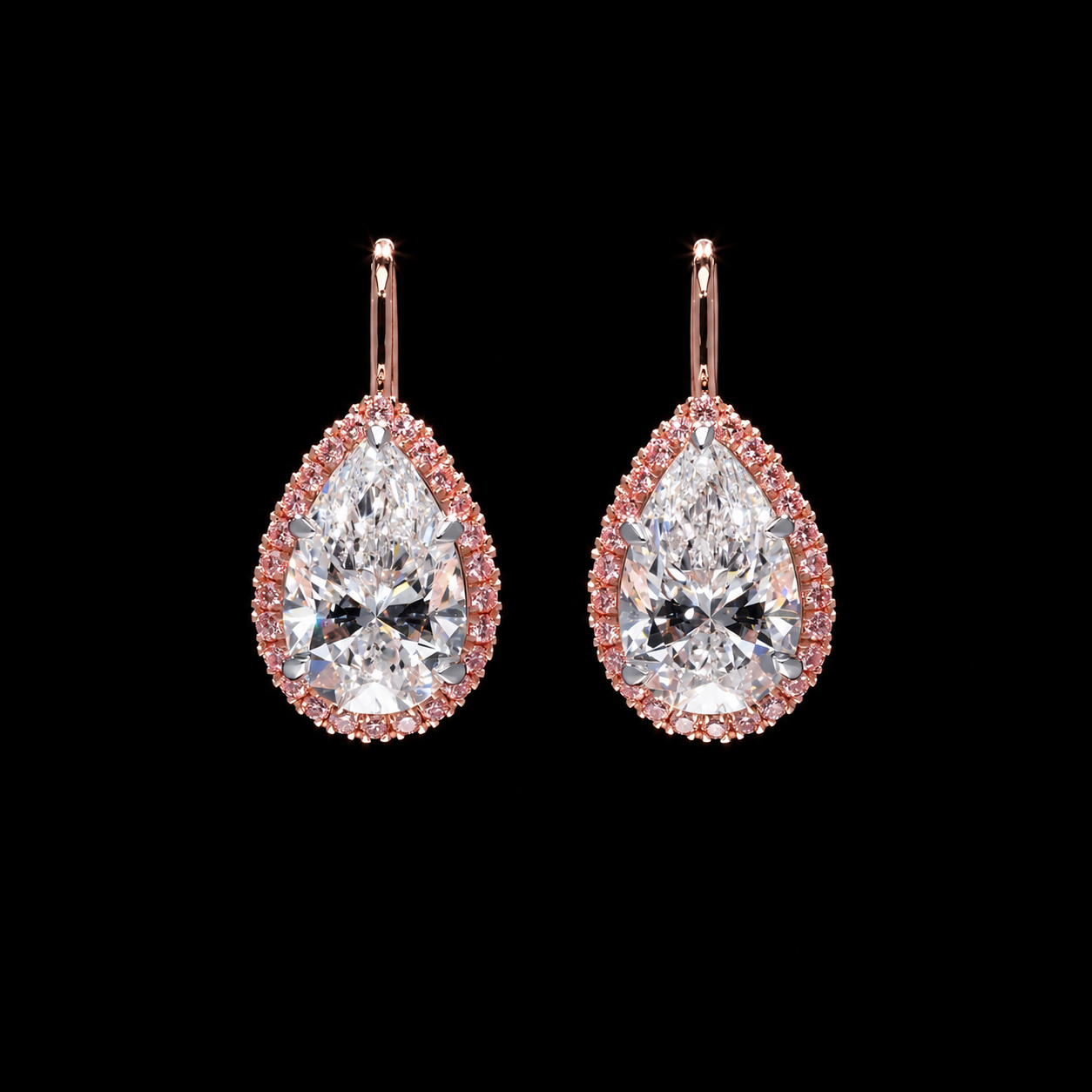 Rose Pear Halo Drop Earrings
