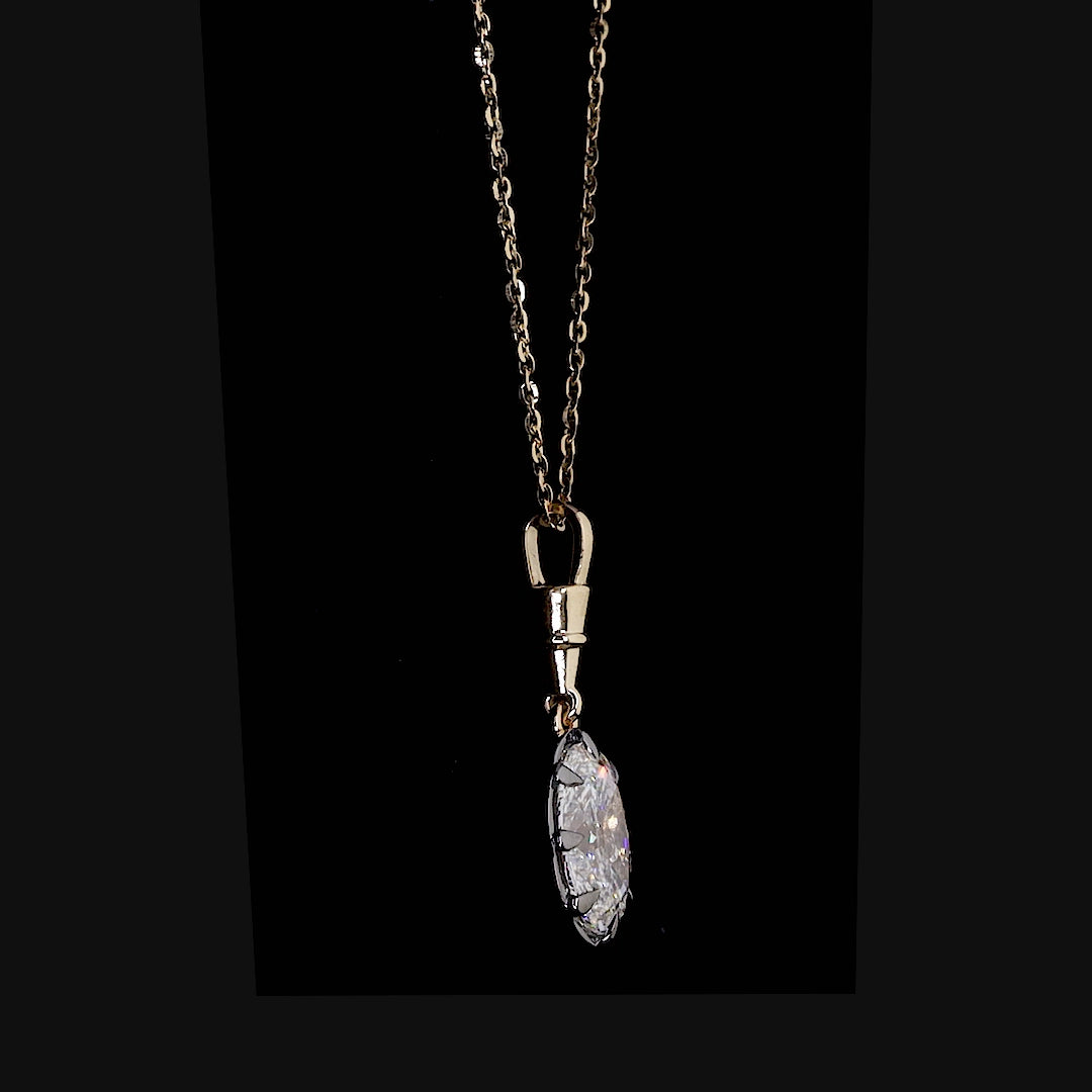 Oval Diamond Drop Pendant Necklace with Gold Bail