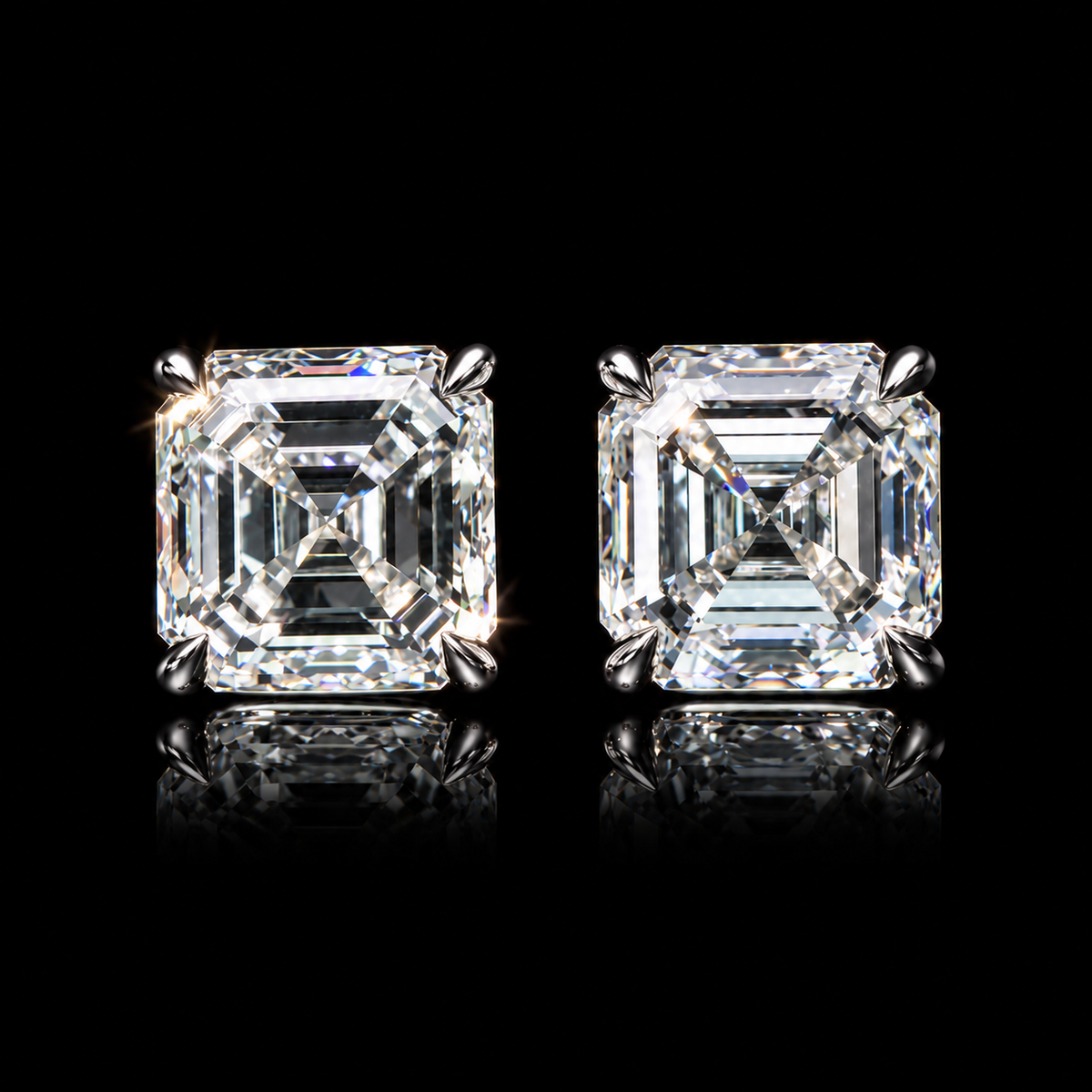 4.02 CT square emerald cut diamond stud earrings by Dan Mor Diamonds