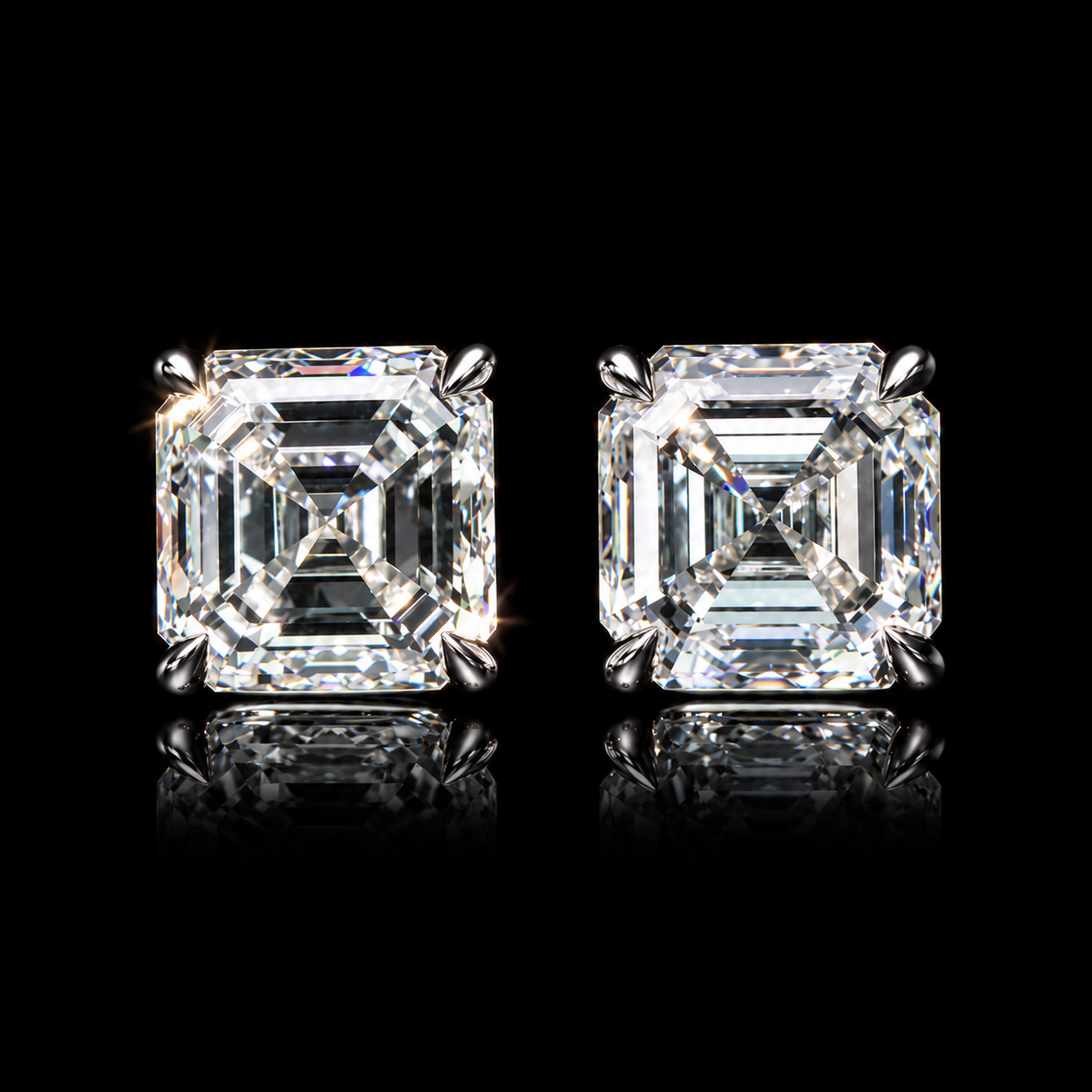 4.02 CT square emerald cut diamond stud earrings by Dan Mor Diamonds