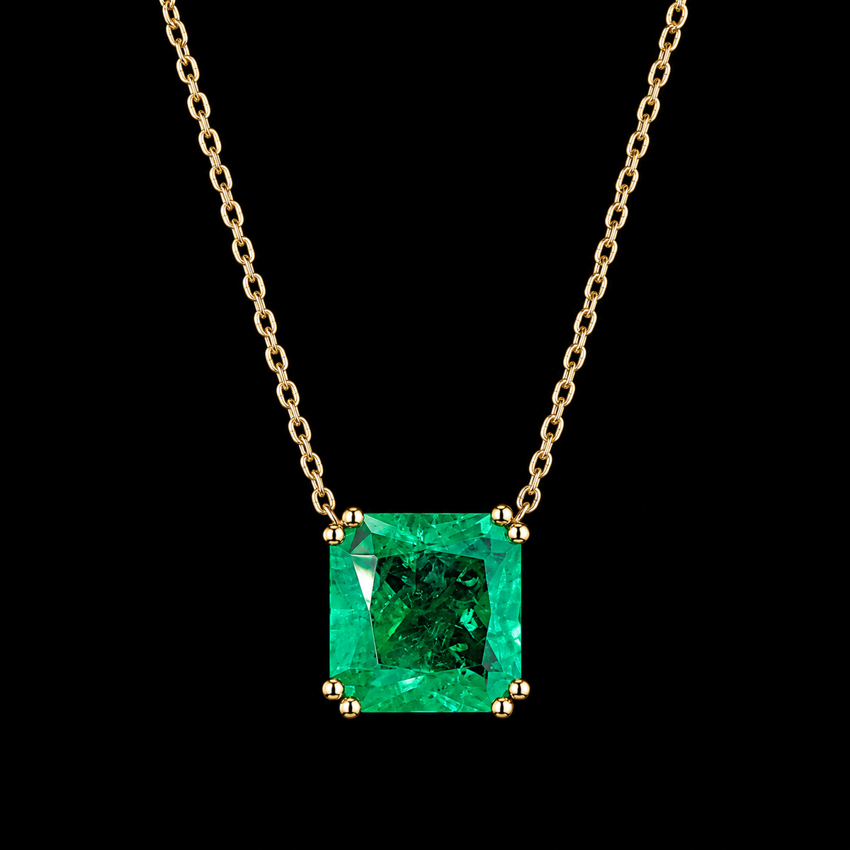 Emerald Solitaire Pendant Necklace