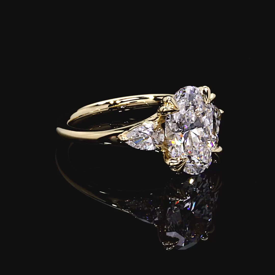 OVAL THREE STONE LAB DIAMOND RING