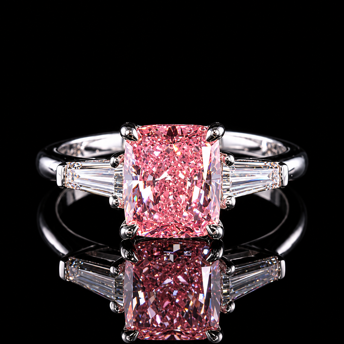 Pink Radiant Cut Diamond Tapered Baguette Ring Dan Mor Diamonds