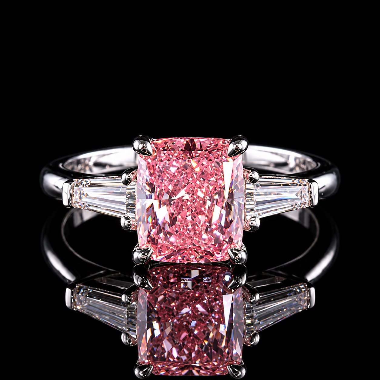 Pink Radiant Cut Diamond Tapered Baguette Ring Dan Mor Diamonds