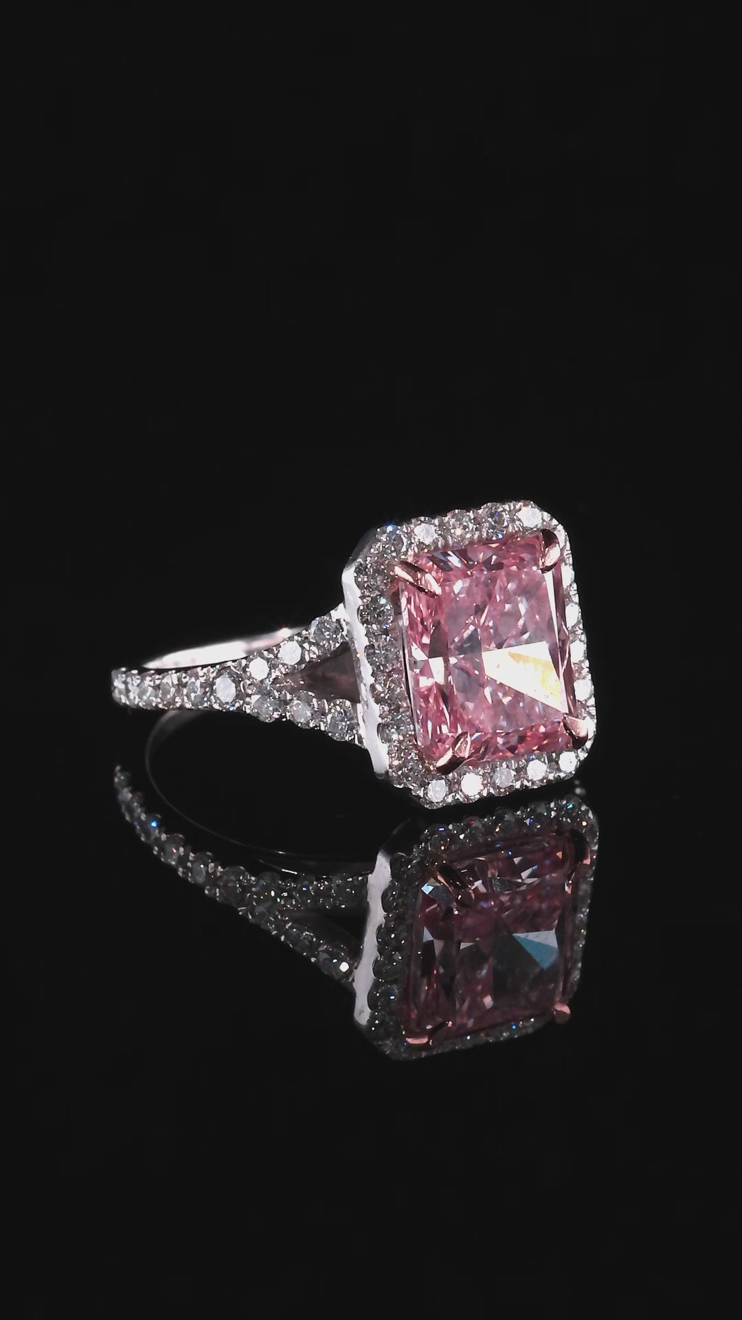 Pink Radiant Cut Diamond Halo Ring Dan Mor Diamonds