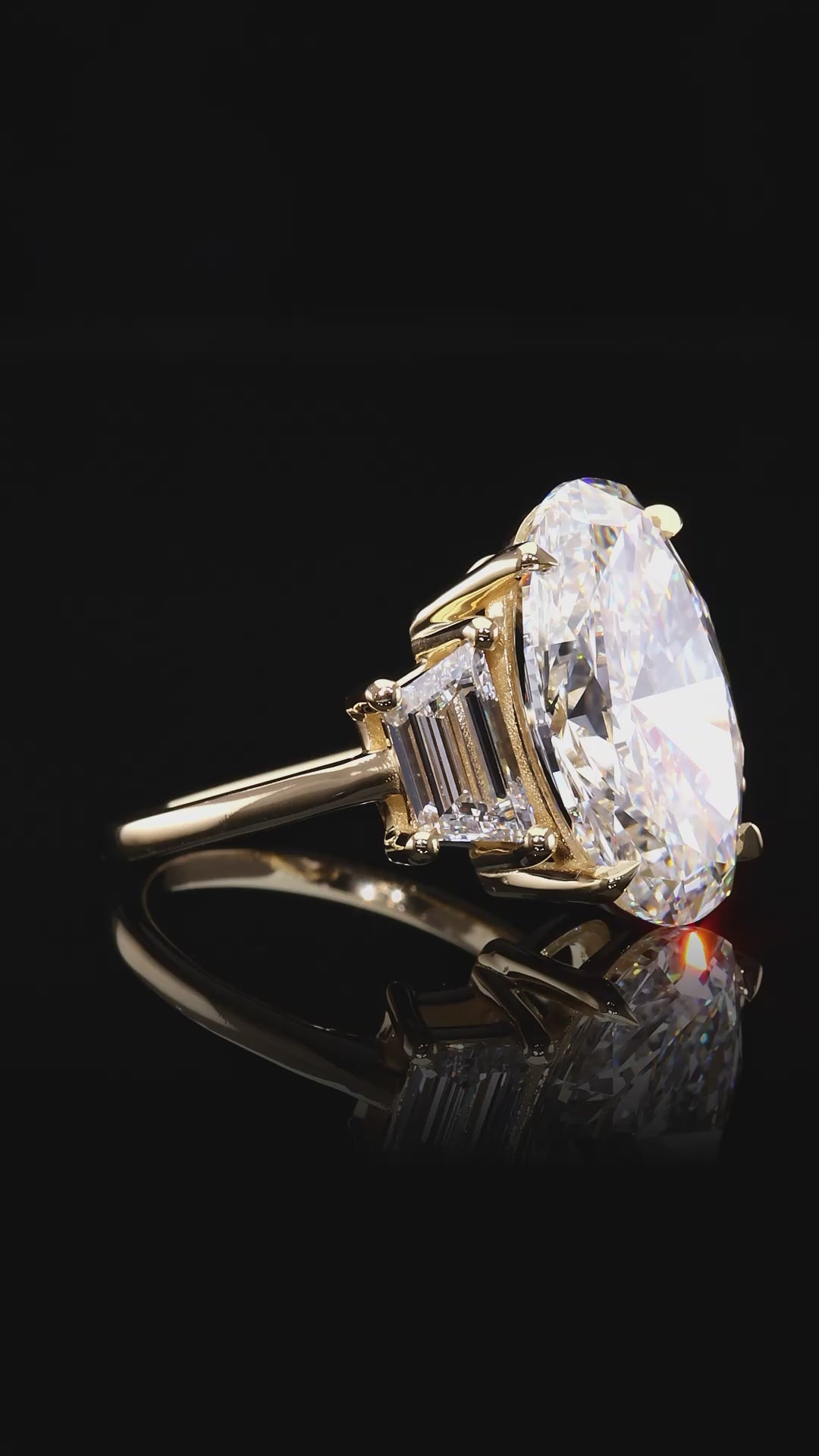 Oval Diamond Three-Stone Ring with Trapezoid Sides Dan Mor Diamonds