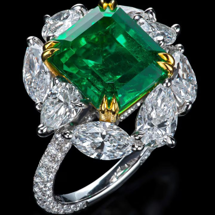 OVER 3 CARATS TOTAL EMERALD DIAMOND RING